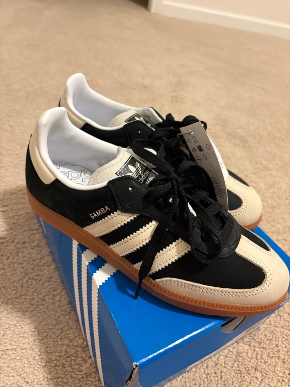 Adidas Samba Sneakers in Black and Cream with Gum Sole